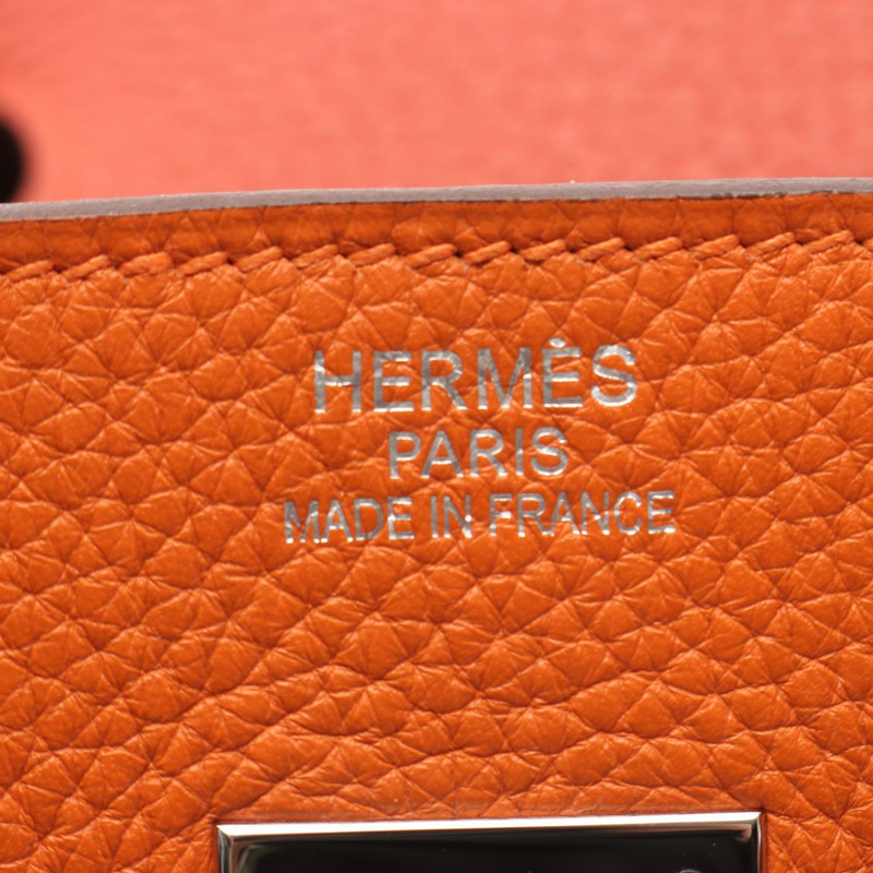 HERMES Birkin 35 Arlequin 手提包 P Taurillon Clemence 橙色 Etain Sanguine SHW-3