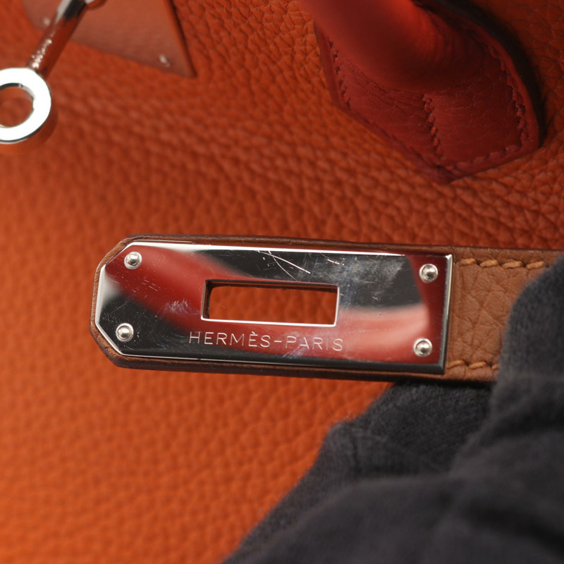 HERMES Birkin 35 Arlequin 手提包 P Taurillon Clemence 橙色 Etain Sanguine SHW-10