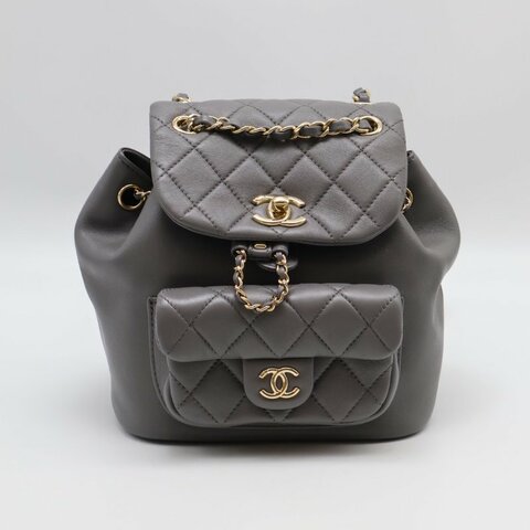 CHANEL Duma小羊皮後背包 - 小號深灰金