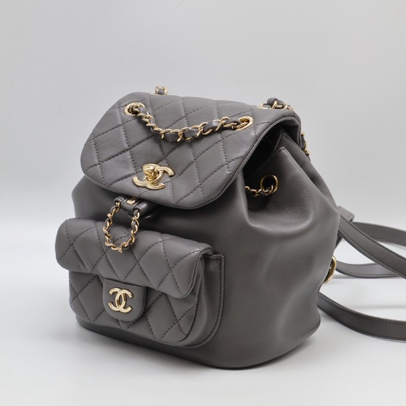 CHANEL Duma小羊皮後背包 - 小號深灰金-2