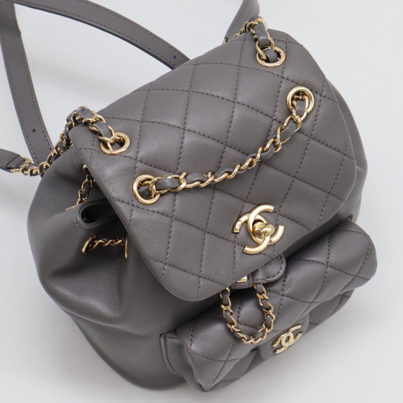 CHANEL Duma小羊皮後背包 - 小號深灰金-4