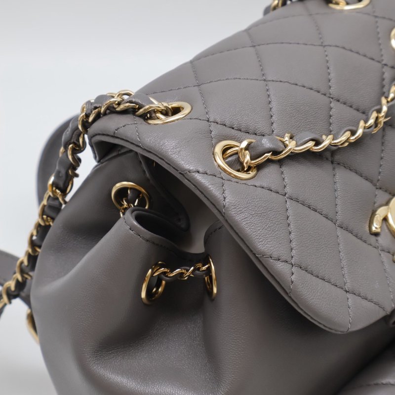 CHANEL Duma小羊皮後背包 - 小號深灰金-5