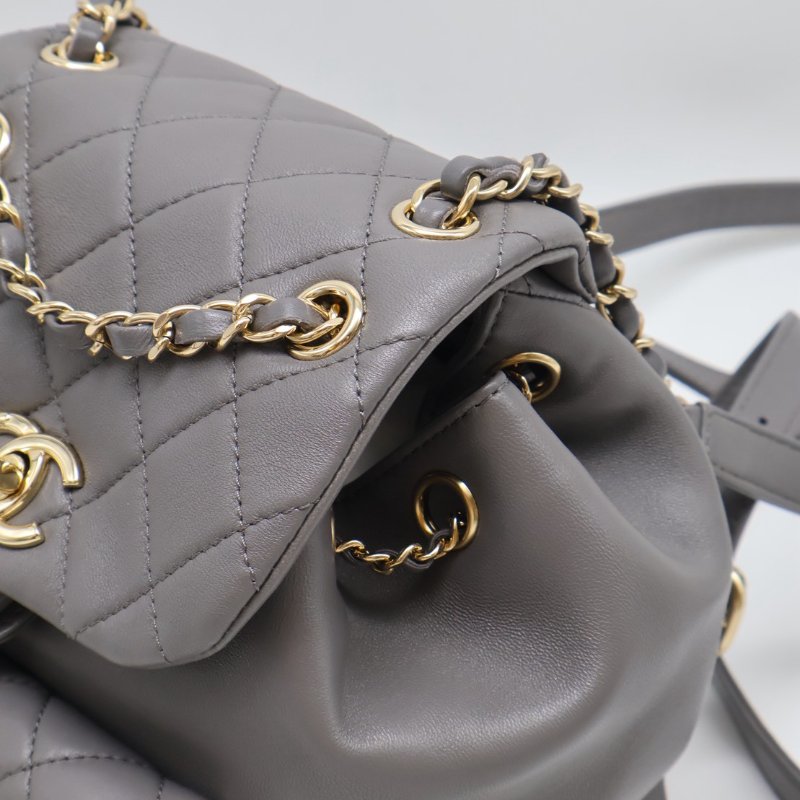 CHANEL Duma小羊皮後背包 - 小號深灰金-6