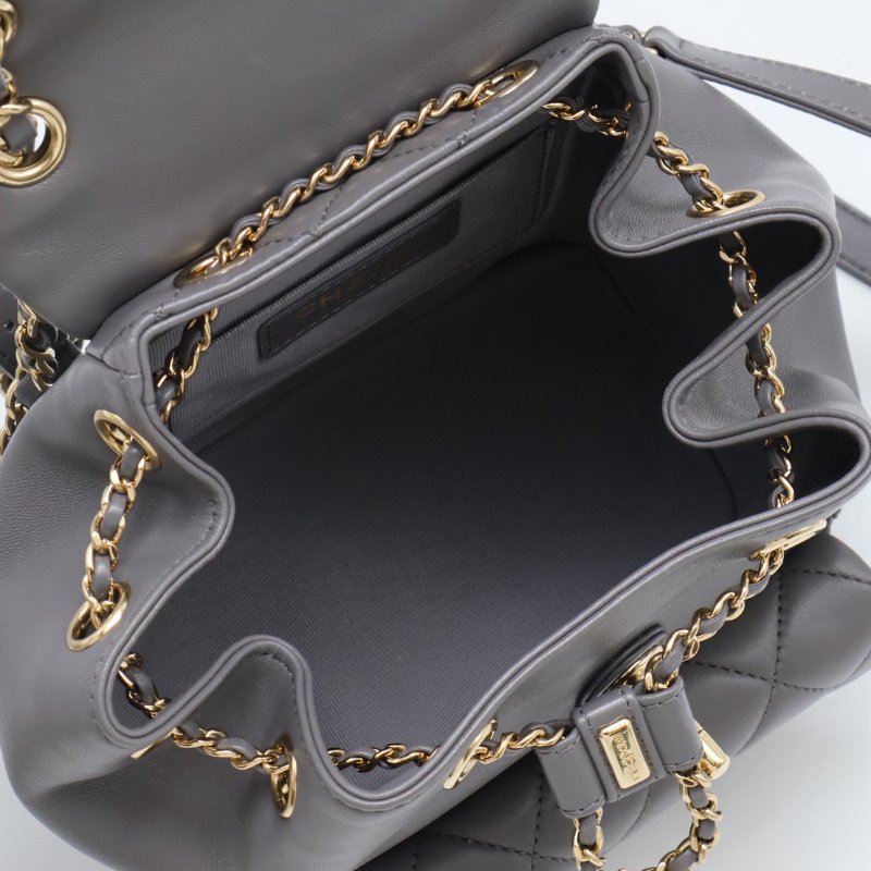 CHANEL Duma小羊皮後背包 - 小號深灰金-7