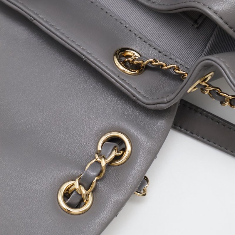 CHANEL Duma小羊皮後背包 - 小號深灰金-10