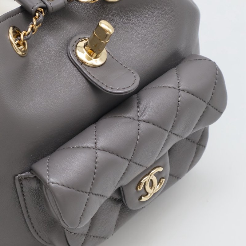 CHANEL Duma小羊皮後背包 - 小號深灰金-16