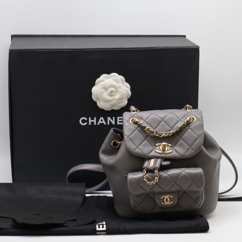 CHANEL Duma小羊皮後背包 - 小號深灰金-26