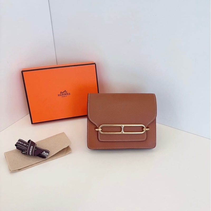 【98新🆕】Hermes 金棕金扣roulis slim豬鼻子腰包 z刻 斜挎包 單肩包-8