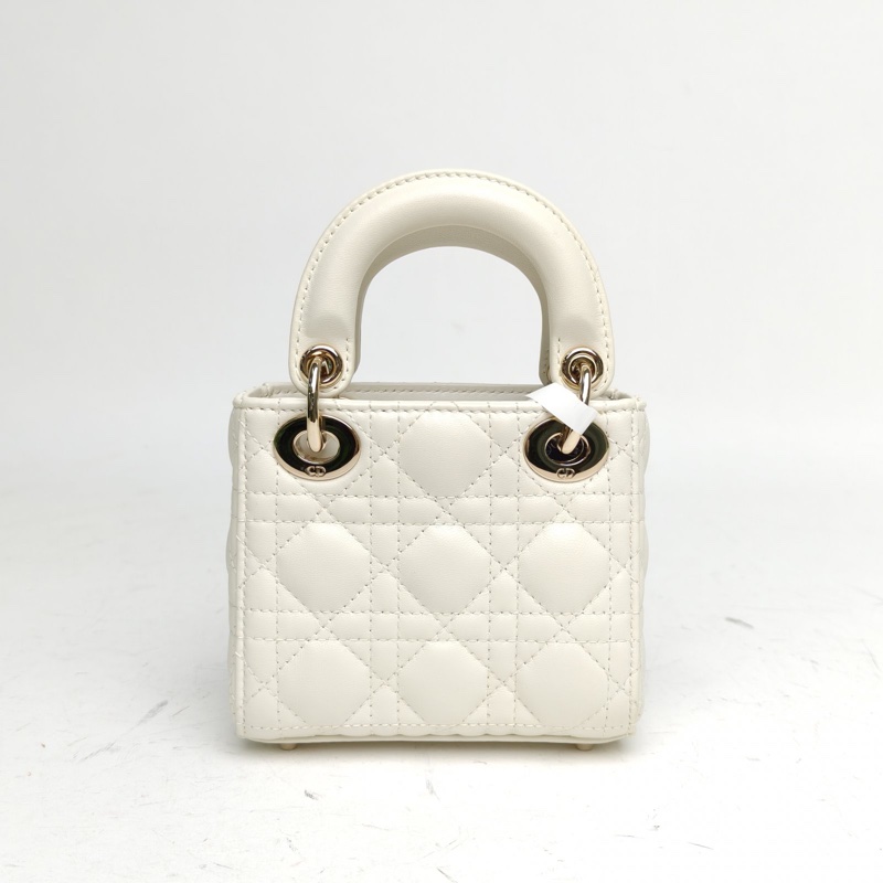 DIOR LadyDior戴妃包超迷你12白色羊皮金扣2021肩背包-2