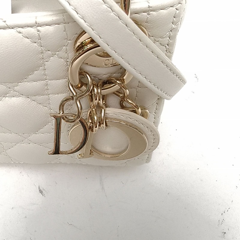 DIOR LadyDior戴妃包超迷你12白色羊皮金扣2021肩背包-4