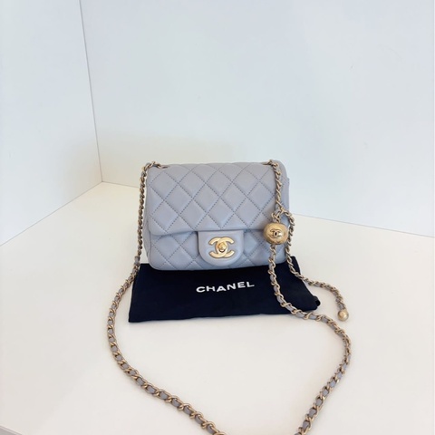 【99新閒置🆕】Chanel芯片款 灰色金扣 CF金球金珠方胖子鏈條包  斜挎包 單肩包