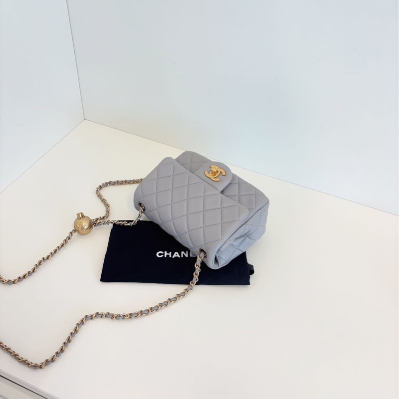 【99新閒置🆕】Chanel芯片款 灰色金扣 CF金球金珠方胖子鏈條包  斜挎包 單肩包-5