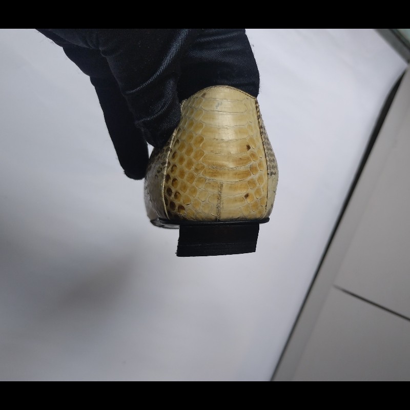 Roger Vivier 銀方釦米黃底灰蛇紋皮革女鞋-9