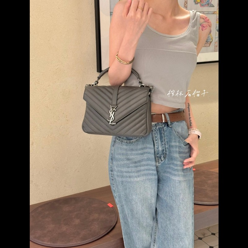 【YSL】 聖羅蘭經典郵差包/鏈條包/象灰-0