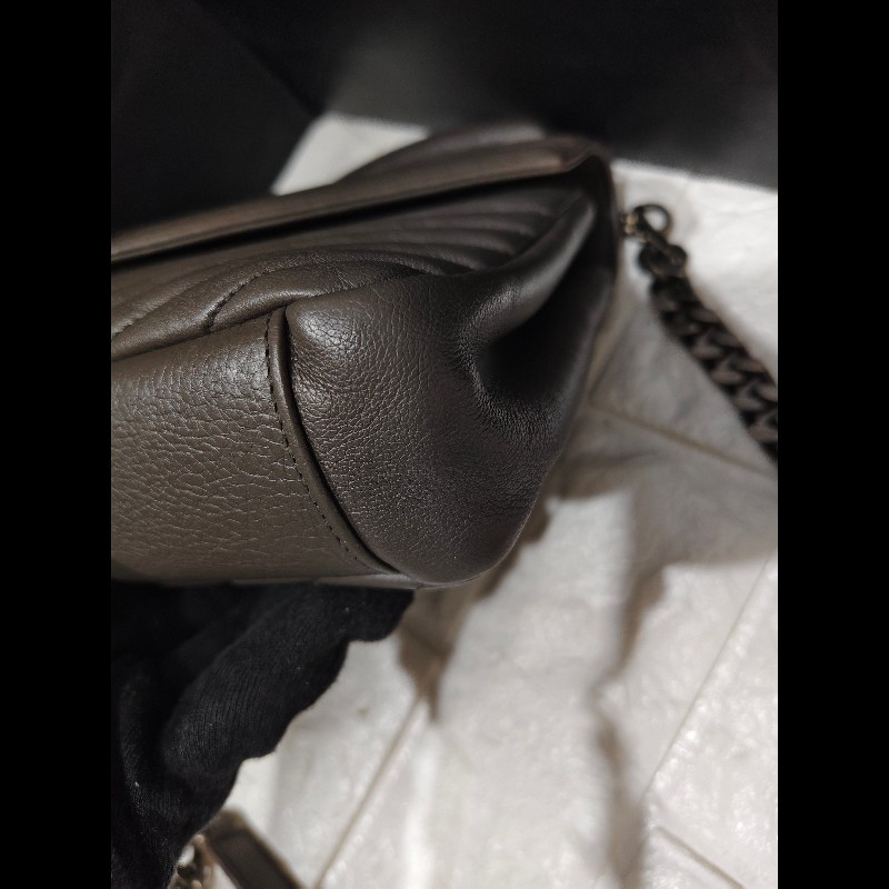 【YSL】 聖羅蘭經典郵差包/鏈條包/象灰-10