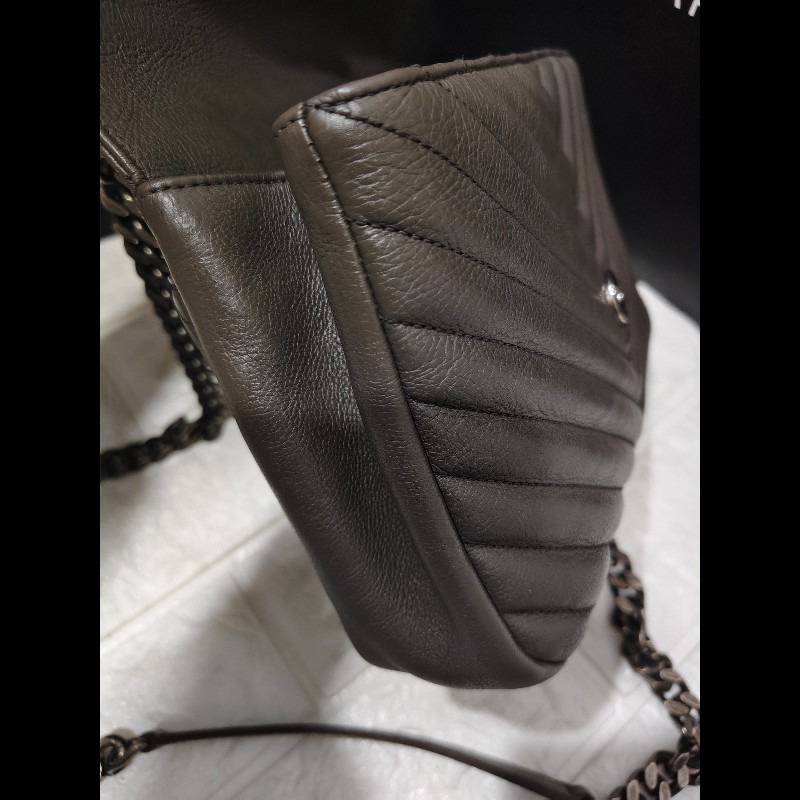 【YSL】 聖羅蘭經典郵差包/鏈條包/象灰-15