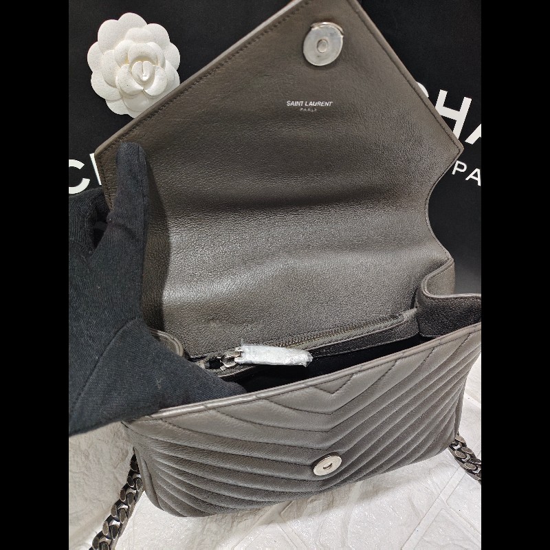 【YSL】 聖羅蘭經典郵差包/鏈條包/象灰-19