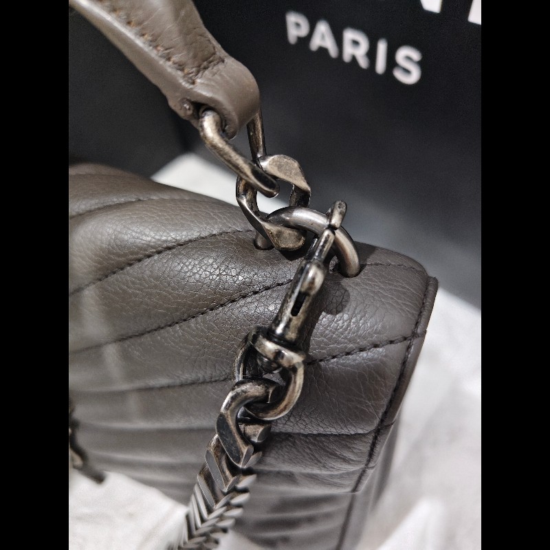 【YSL】 聖羅蘭經典郵差包/鏈條包/象灰-23