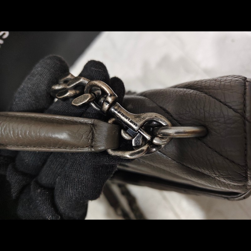 【YSL】 聖羅蘭經典郵差包/鏈條包/象灰-24