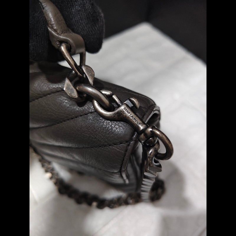 【YSL】 聖羅蘭經典郵差包/鏈條包/象灰-25