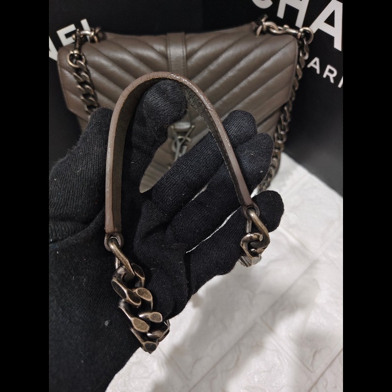 【YSL】 聖羅蘭經典郵差包/鏈條包/象灰-27