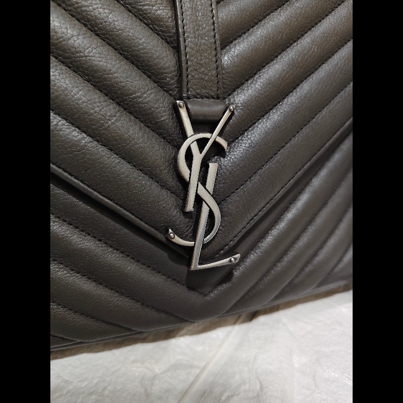 【YSL】 聖羅蘭經典郵差包/鏈條包/象灰-28