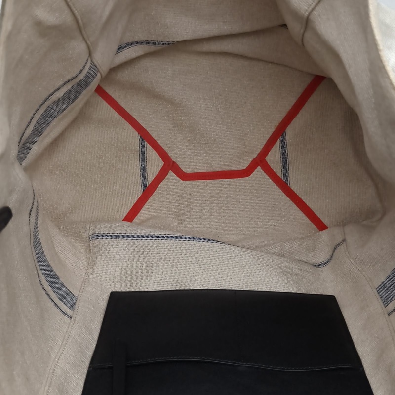 CELINE 米色亞麻銀扣cabas沙灘包手提包-4