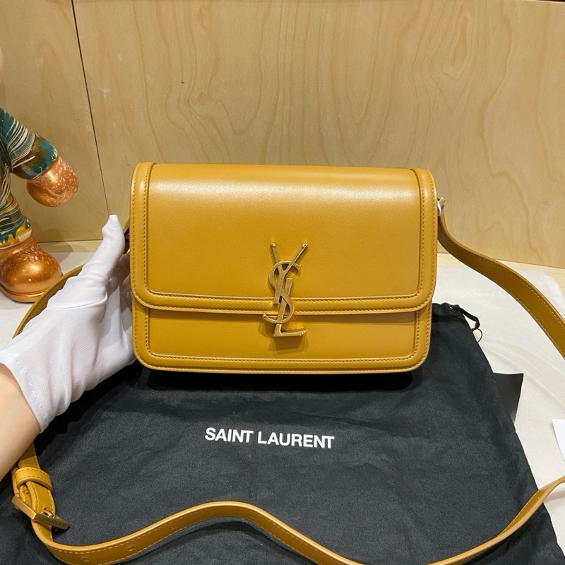 98新聖羅蘭Solferino中號Box豆腐包 姜黃色，牛皮搭配金扣，-0