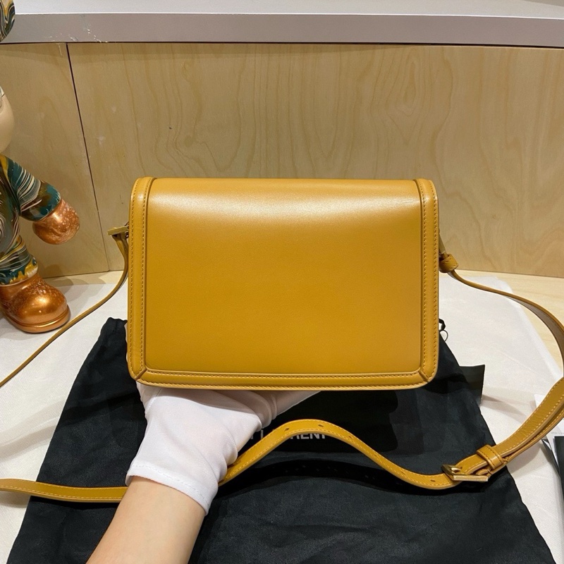 98新聖羅蘭Solferino中號Box豆腐包 姜黃色，牛皮搭配金扣，-1