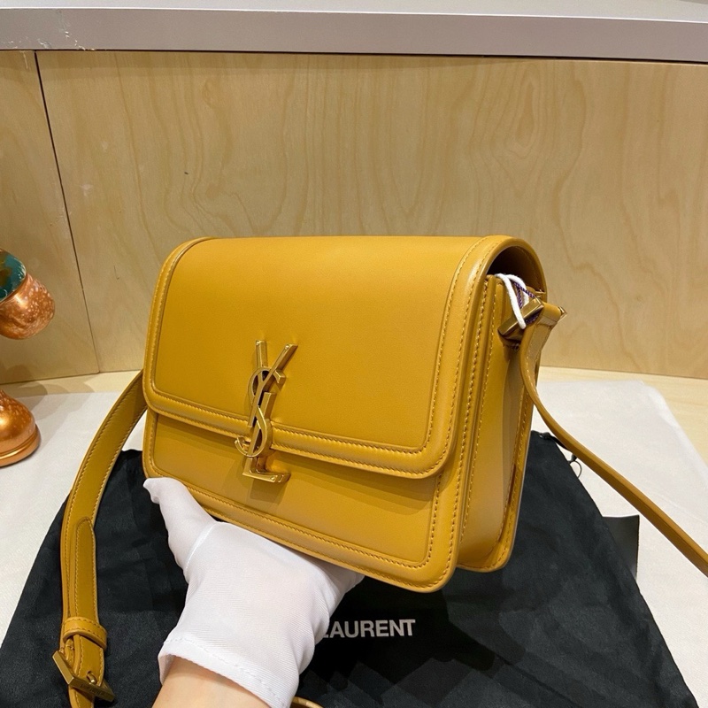 98新聖羅蘭Solferino中號Box豆腐包 姜黃色，牛皮搭配金扣，-2