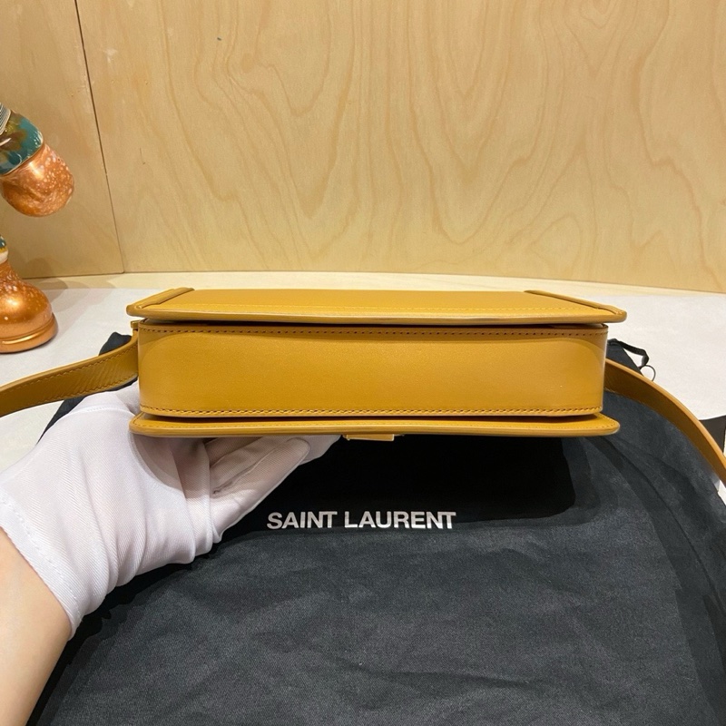 98新聖羅蘭Solferino中號Box豆腐包 姜黃色，牛皮搭配金扣，-4