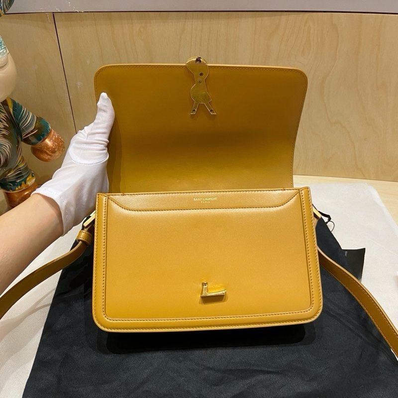 98新聖羅蘭Solferino中號Box豆腐包 姜黃色，牛皮搭配金扣，-5