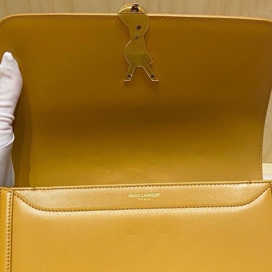 98新聖羅蘭Solferino中號Box豆腐包 姜黃色，牛皮搭配金扣，-6