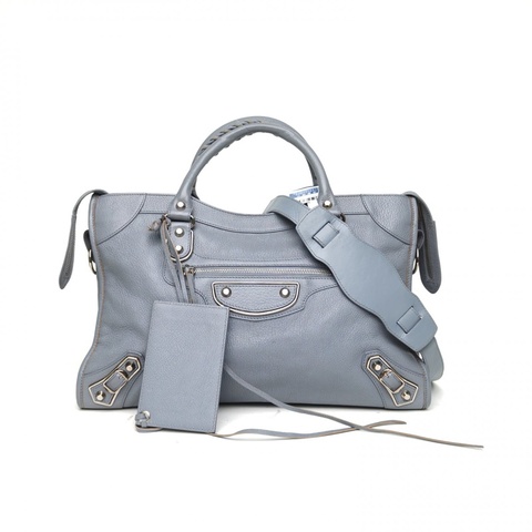 BALENCIAGA CLASSICCITY機車包中號38藍色羊皮銀扣肩背包