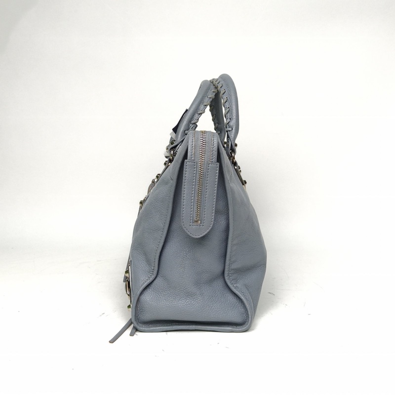 BALENCIAGA CLASSICCITY機車包中號38藍色羊皮銀扣肩背包-1