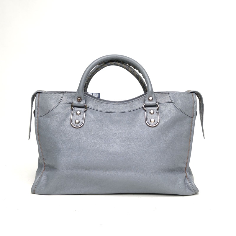 BALENCIAGA CLASSICCITY機車包中號38藍色羊皮銀扣肩背包-2