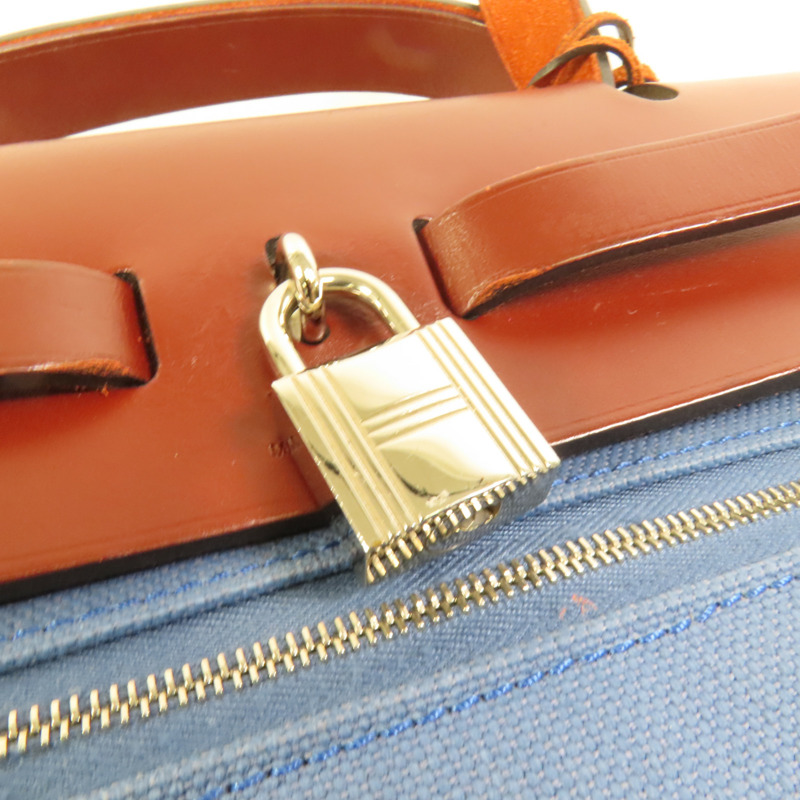 HERMES 帆布HerBag PM銀扣手挽肩背兩用袋Blue Agate-9