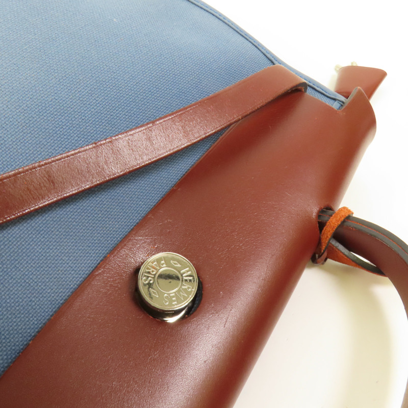 HERMES 帆布HerBag PM銀扣手挽肩背兩用袋Blue Agate-17