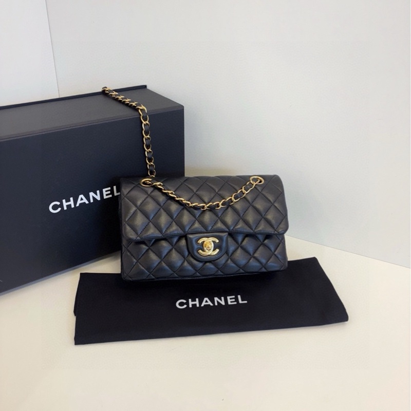 【98新🆕】Chanel Classic黑金羊皮CF 紅內雙蓋小號 單肩包-0