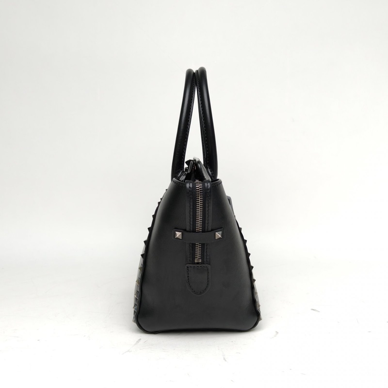 VALENTINO 鉚釘手提托特單肩包小號黑色牛皮鎢鋼扣-1