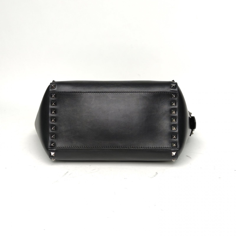 VALENTINO 鉚釘手提托特單肩包小號黑色牛皮鎢鋼扣-3