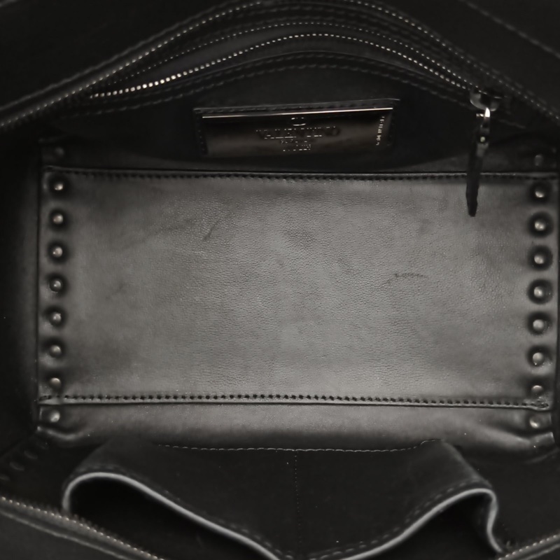 VALENTINO 鉚釘手提托特單肩包小號黑色牛皮鎢鋼扣-5