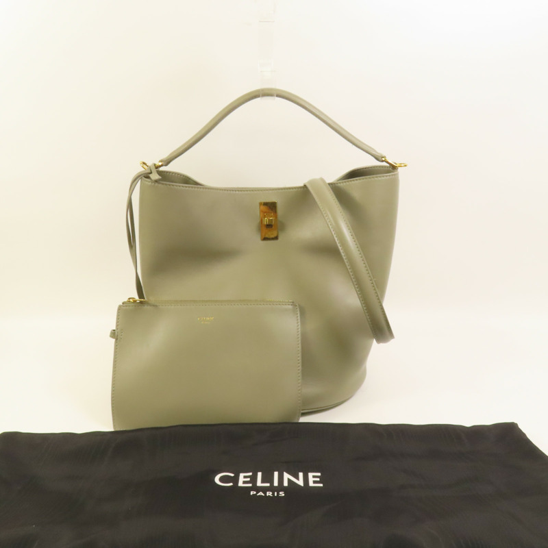CELINE 牛皮皮革Bucket 16金扣手挽肩背兩用袋-11