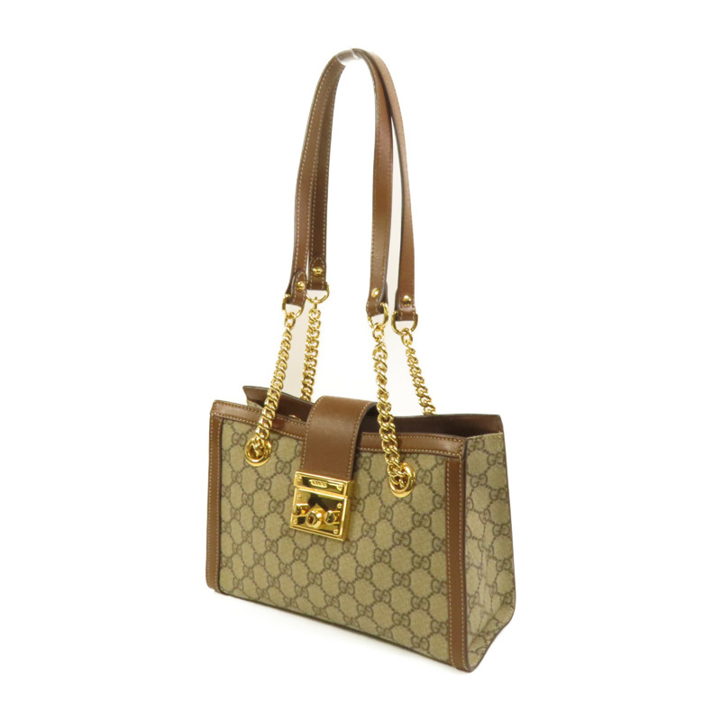 GUCCI 塗層帆布Padlock GG Small金扣鏈帶肩背袋-2