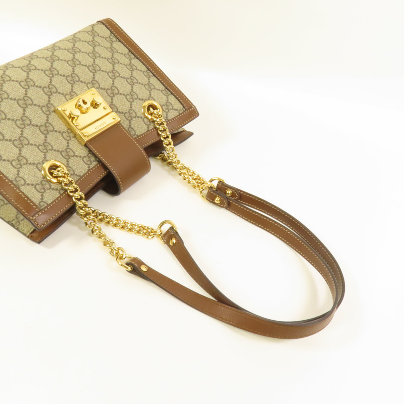 GUCCI 塗層帆布Padlock GG Small金扣鏈帶肩背袋-4