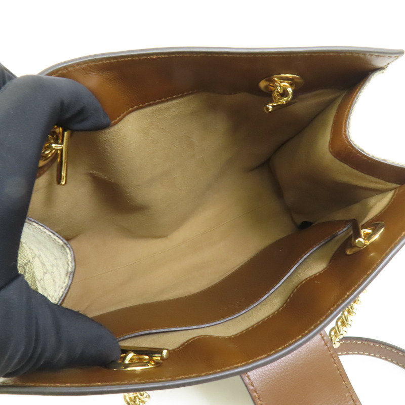 GUCCI 塗層帆布Padlock GG Small金扣鏈帶肩背袋-5