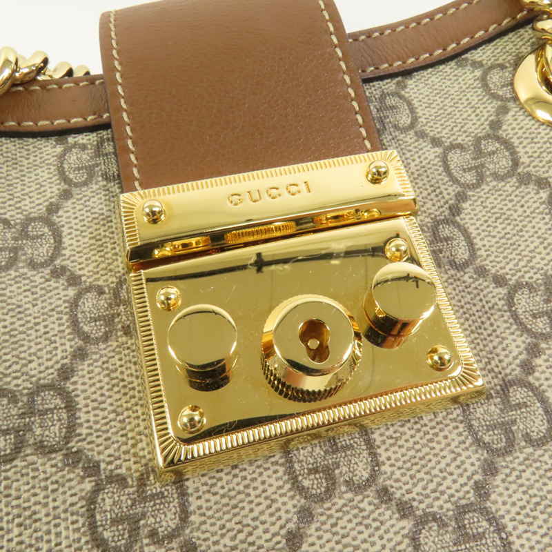 GUCCI 塗層帆布Padlock GG Small金扣鏈帶肩背袋-6