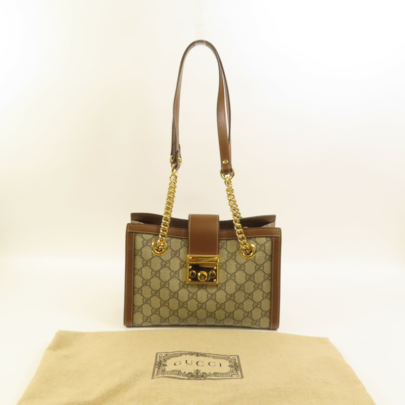 GUCCI 塗層帆布Padlock GG Small金扣鏈帶肩背袋-9