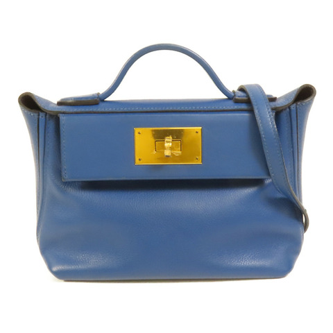 HERMES Evercolor皮革24/24 Mini金扣手挽肩背兩用袋Bleu France