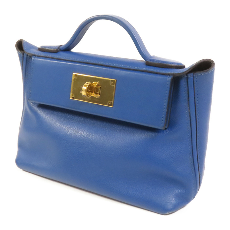 HERMES Evercolor皮革24/24 Mini金扣手挽肩背兩用袋Bleu France-2